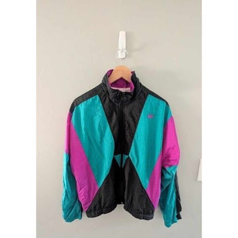 Vintage 80's Nike Colorblock Full Zip Windbreaker Jacket Womens Medium